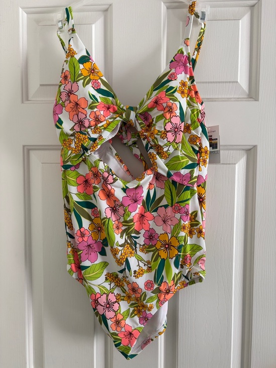 Time and Tru Other - Time and Tru White Floral One-Piece Swimsuit with Pink, Orange & Green 1x